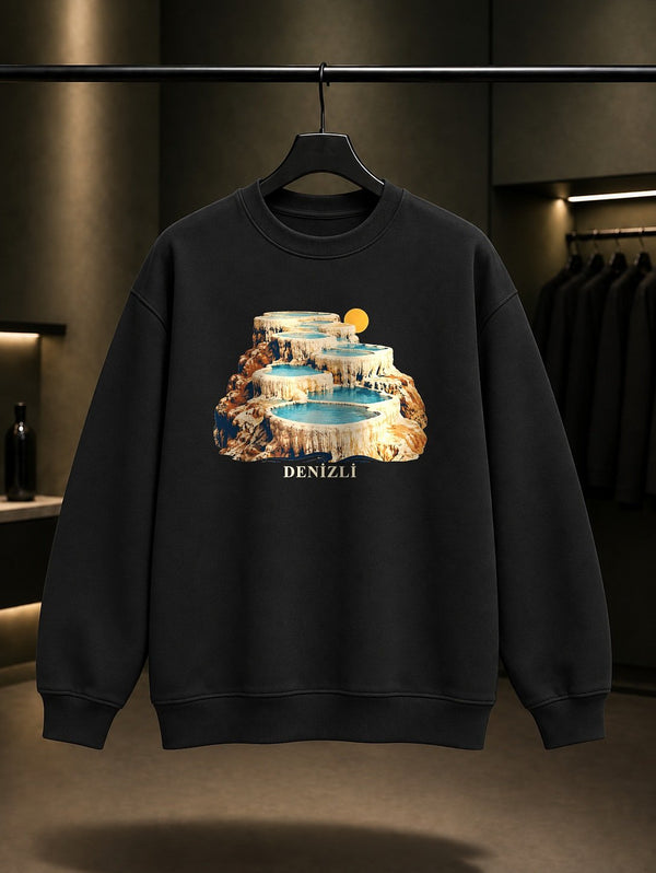 Denizli Cabut Aşı baskılı siyah sweatshirt