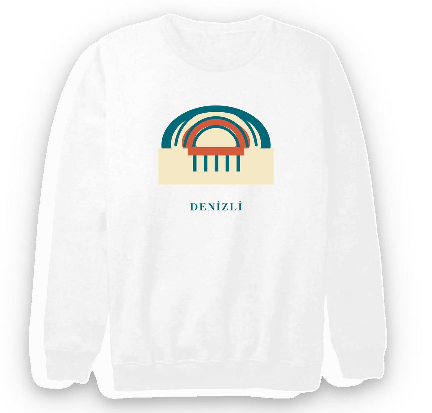 Denizli Hierapolis Antik Tiyatrosu baskılı beyaz sweatshirt