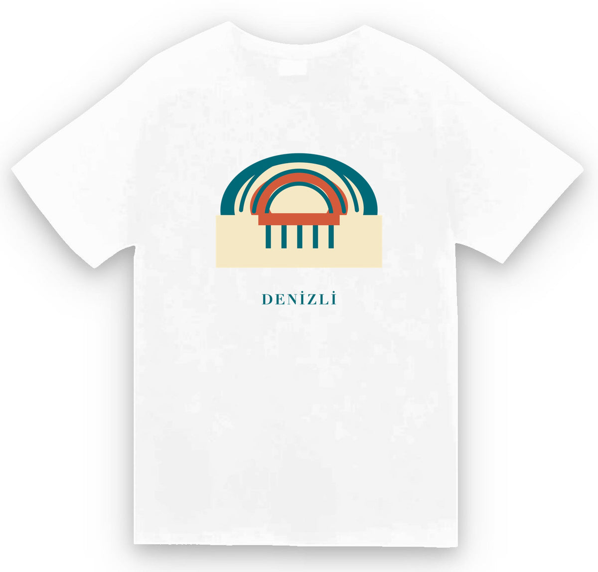 Denizli Hierapolis Antik Tiyatrosu baskılı beyaz t-shirt