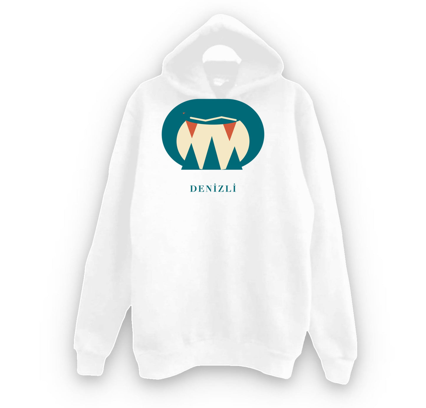 Denizli Kaklık Mağarası baskılı beyaz kapüşonlu sweatshirt