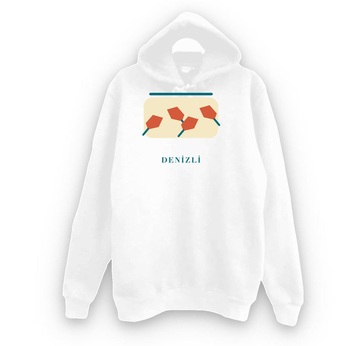 Denizli Kale Biberi baskılı beyaz kapüşonlu sweatshirt