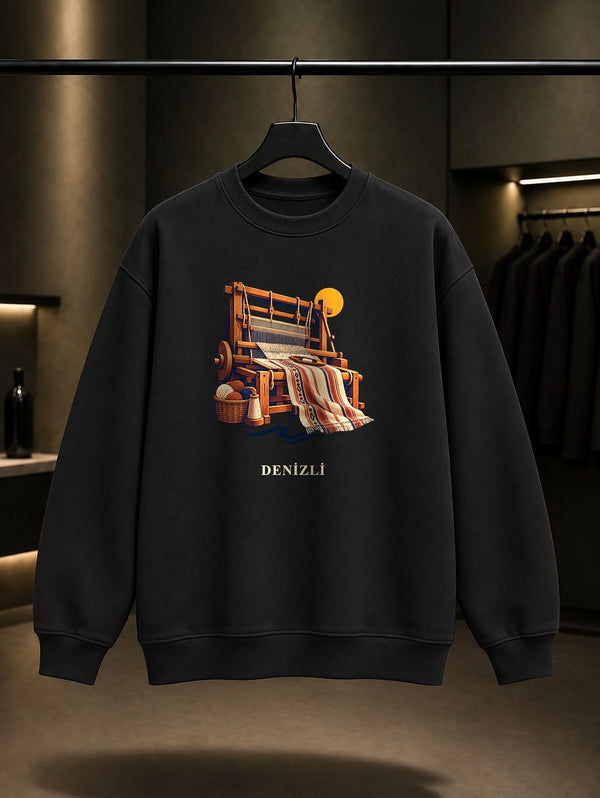 Denizli Kale Biberi baskılı siyah sweatshirt