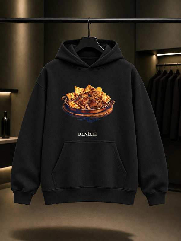Denizli Laodikeia Antik Kenti baskılı siyah kapüşonlu sweatshirt