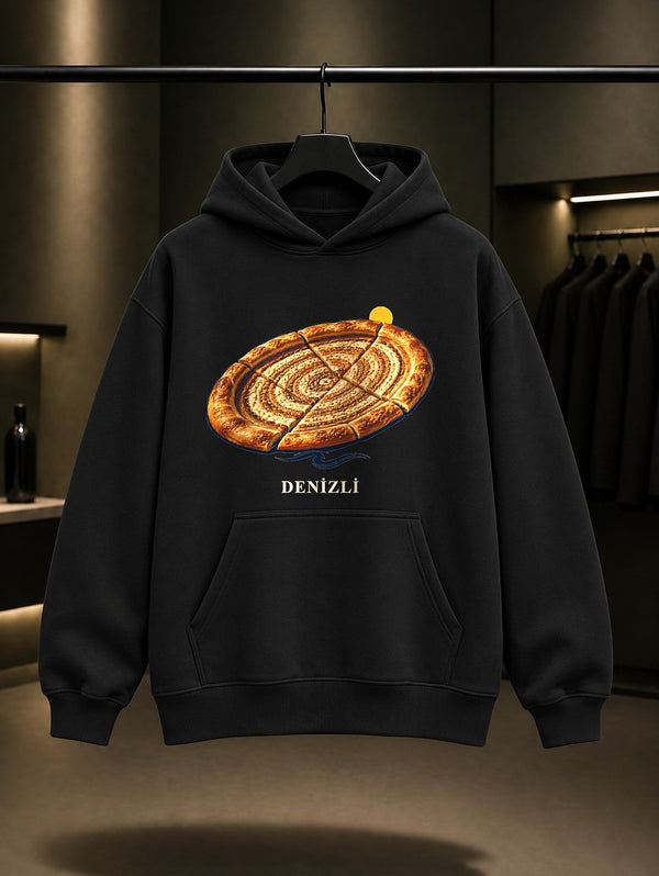 Denizli Pamukkale Travertenleri baskılı siyah kapüşonlu sweatshirt