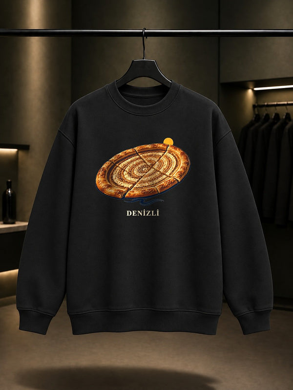 Denizli Pamukkale Travertenleri baskılı siyah sweatshirt