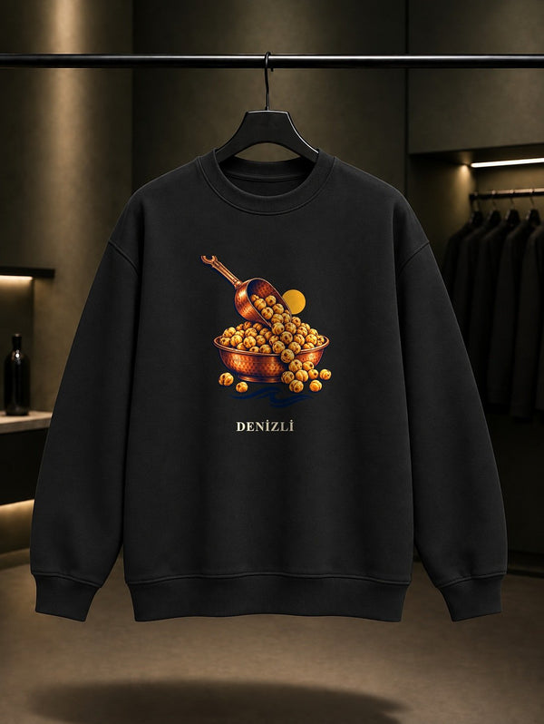 Denizli Tavas Pidesi baskılı siyah sweatshirt