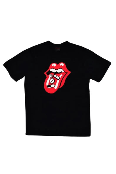 The Rolling Stones Dil-dudak logosu baskılı siyah tişört