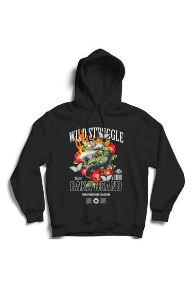 Yılan baskılı siyah kapüşonlu sweatshirt