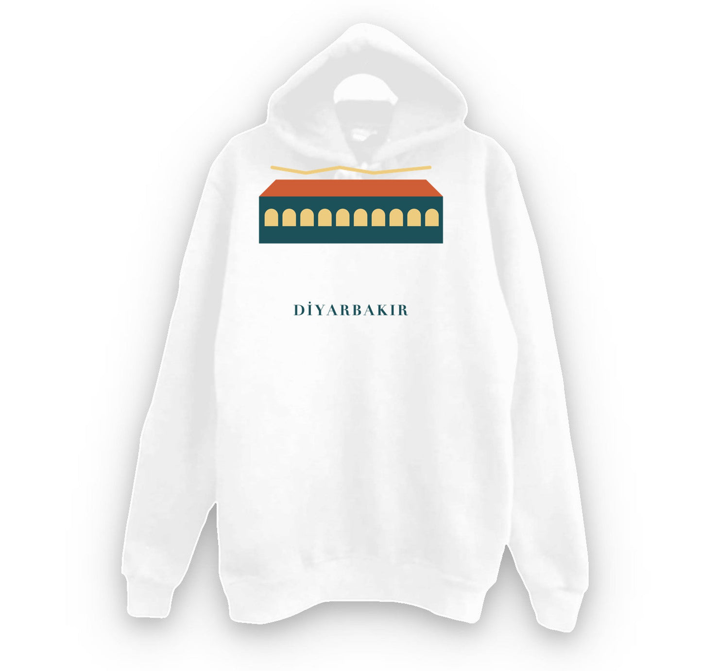 Diyarbakır On Gözlü Köprü baskılı beyaz kapüşonlu sweatshirt