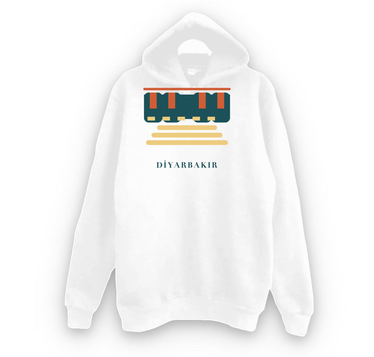 Diyarbakır Surları ve Hevsel Bahçeleri baskılı beyaz kapüşonlu sweatshirt
