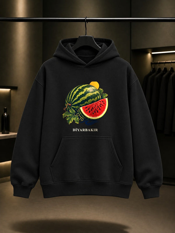 Diyarbakır Surları ve Hevsel Bahçeleri baskılı siyah kapüşonlu sweatshirt