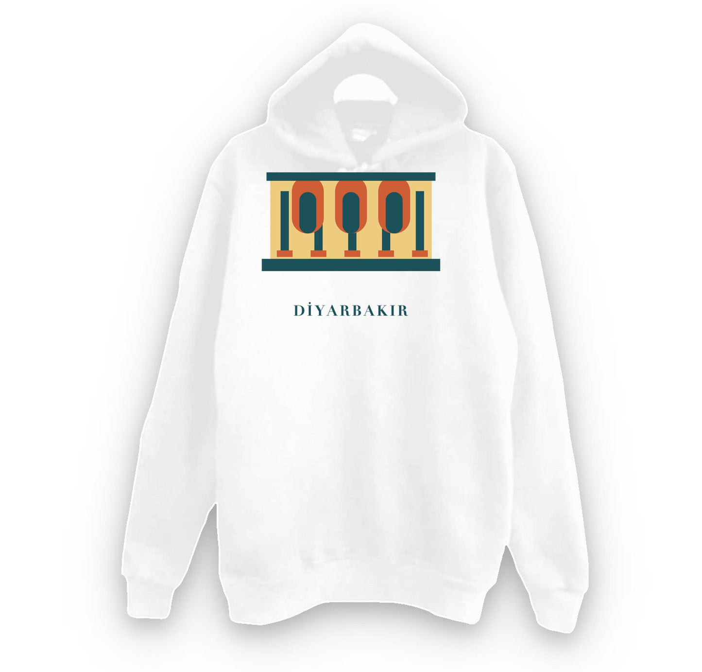 Diyarbakır Ulu Camii baskılı beyaz kapüşonlu sweatshirt