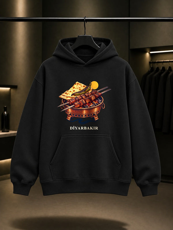 Diyarbakır Ulu Camii baskılı siyah kapüşonlu sweatshirt