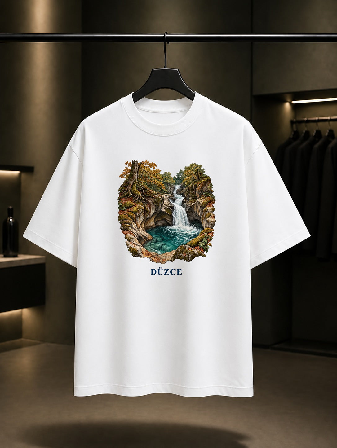 Düzce Samandere Şelalesi baskılı beyaz t-shirt