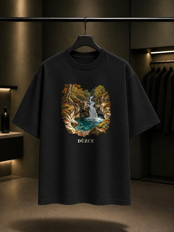Düzce Samandere Şelalesi baskılı siyah t-shirt