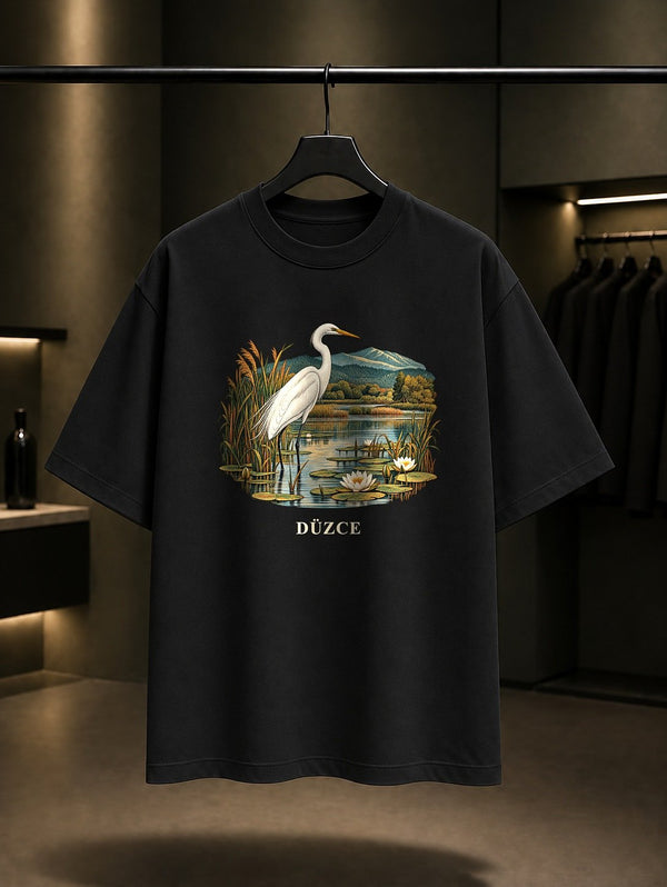 Düzce Efteni Gölü baskılı siyah t-shirt