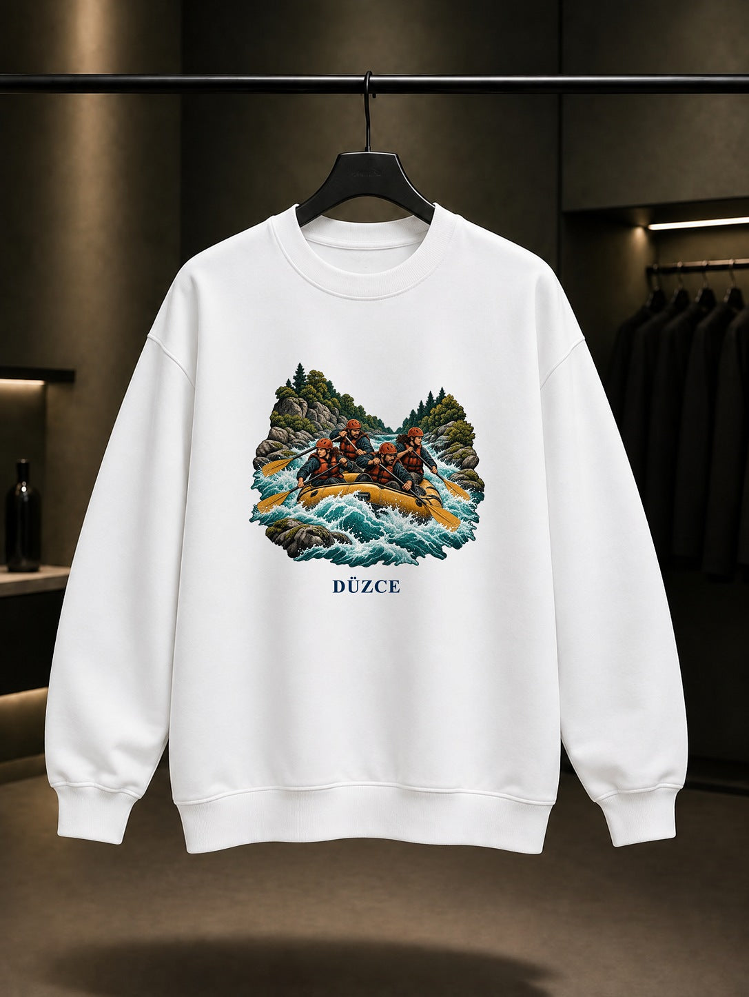 Düzce Melen Rafting baskılı beyaz sweatshirt