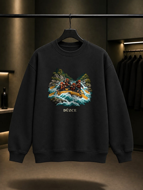 Düzce Melen Rafting baskılı siyah sweatshirt
