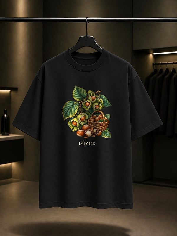Düzce Akçakoca Fındığı baskılı siyah t-shirt