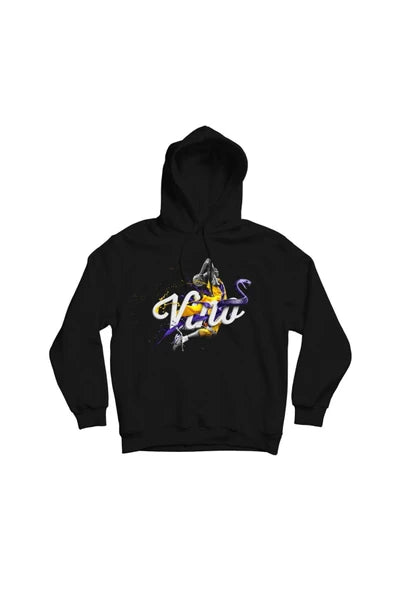 Kobe Bryant Mor-sari grafiti yazi baskılı siyah kapüşonlu sweatshirt