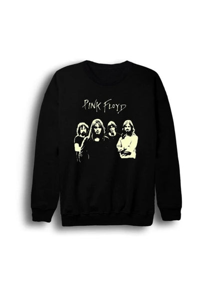 Pink Floyd Üyeleri silüet fotoğrafı baskılı siyah sweatshirt