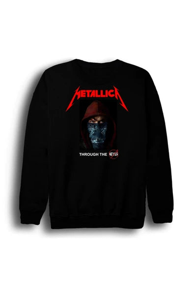 fame-stoned Metallica Baskılı Unisex %100 Pamuk Bisiklet Yaka Siyah Sweatshirt