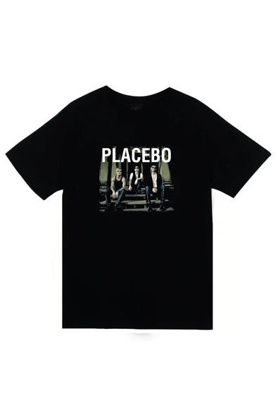 Placebo Logosu ve grup fotoğrafı baskılı siyah tişört