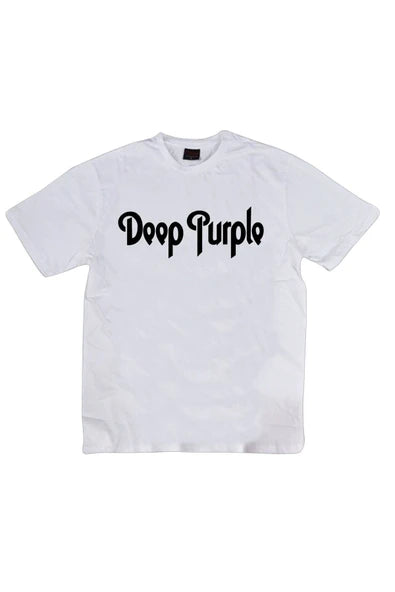 Deep Purple Yazı logosu baskılı beyaz tişört