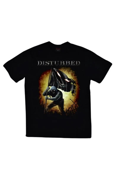 fame-stoned Disturbed Baskılı Unisex %100 Pamuk Siyah T-shirt