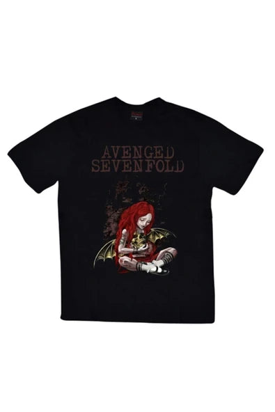 fame-stoned Avenged Sevenfold Baskılı Unisex %100 Pamuk Siyah T-shirt