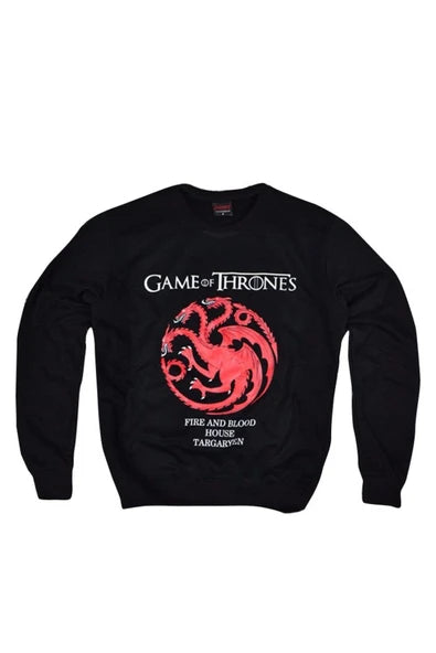 Game Of Thrones Targaryen ejderha armasi baskılı siyah sweatshirt