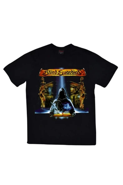 fame-stoned Unisex Siyah Blind Guardian Baskılı T-Shirt
