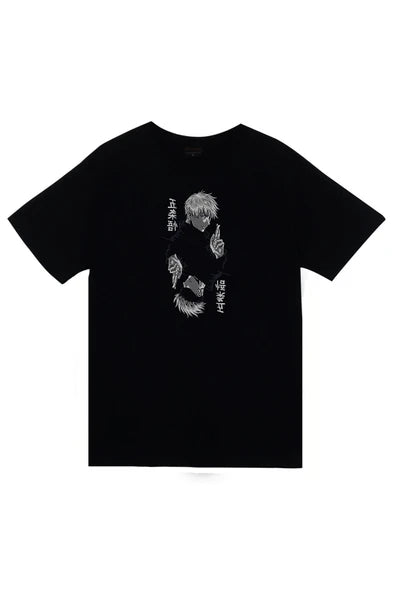 fame-stoned Jojo Anime Baskılı Unisex %100 Pamuk Siyah T-shirt