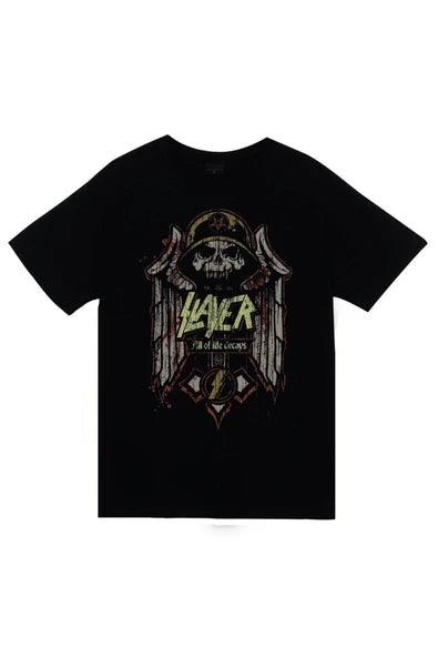 fame-stoned Slayer Baskılı Unisex %100 Pamuk Siyah T-shirt