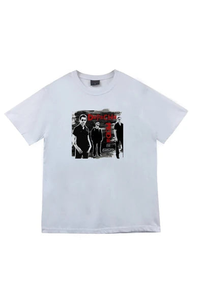 fame-stoned Depeche Mode Baskılı Unisex %100 Pamuk Beyaz T-shirt