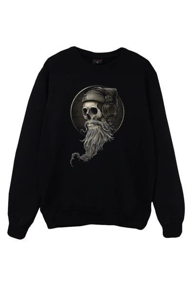 Kuru Kafa Sakallı kurukafa ve dairesel baskılı siyah sweatshirt