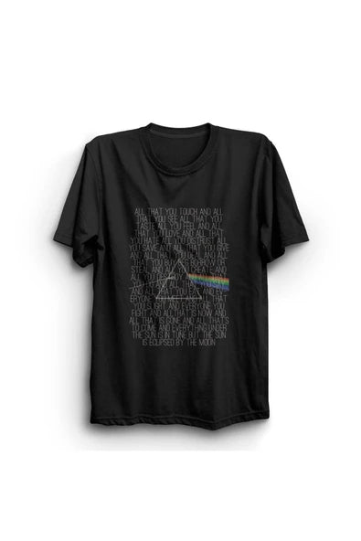 fame-stoned Pink Floyd Baskılı Unisex %100 Pamuk Siyah T-shirt