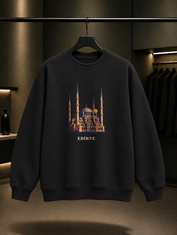 Edirne Badem Ezmesi baskılı siyah sweatshirt