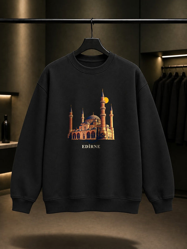 Edirne Beyaz Peyniri baskılı siyah sweatshirt