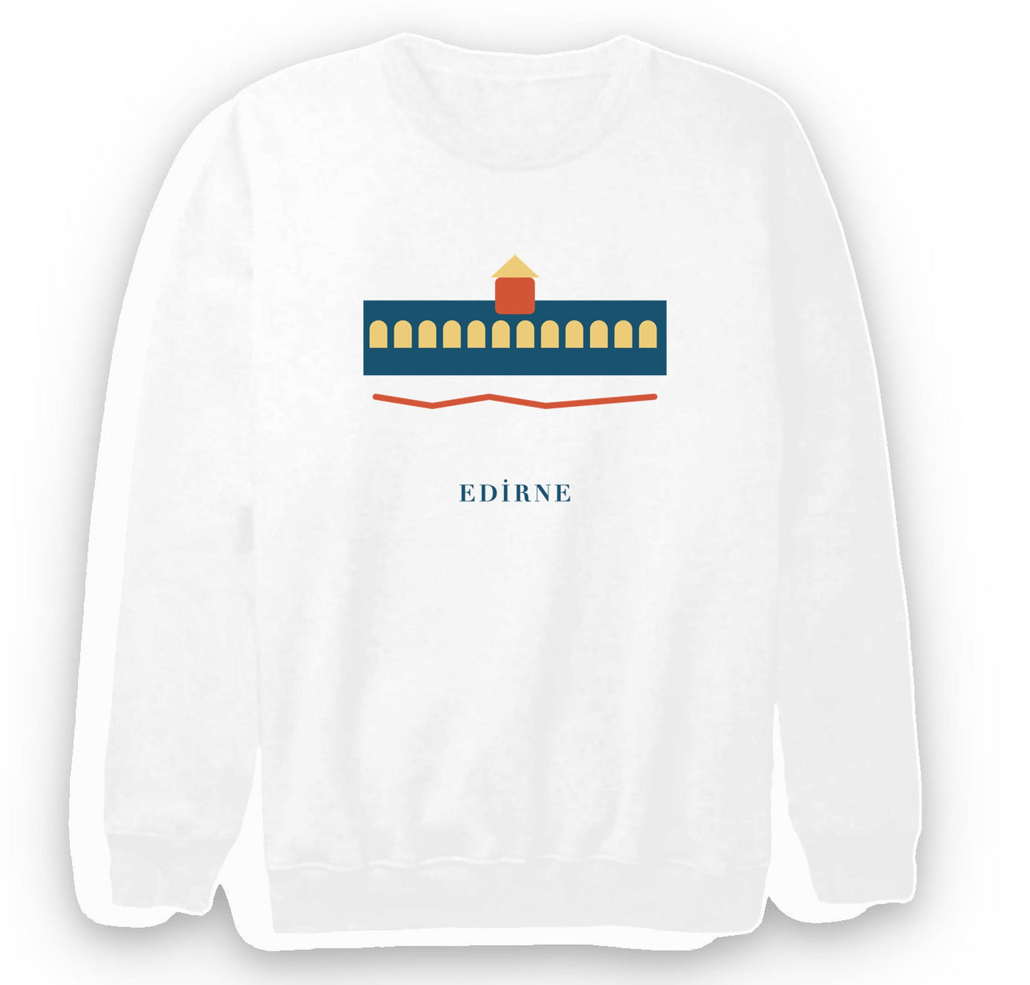 Edirne Meriç Köprüsü baskılı beyaz sweatshirt