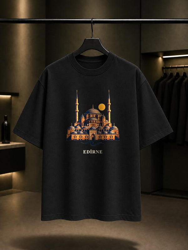Edirne Meriç Köprüsü baskılı siyah t-shirt