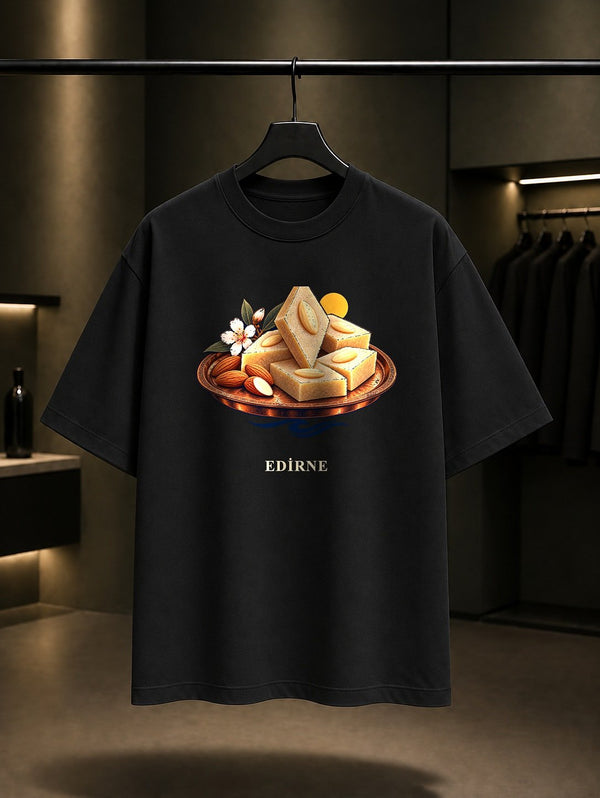 Edirne Tava Ciğeri baskılı siyah t-shirt