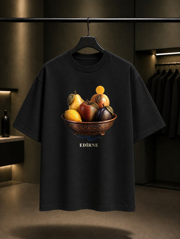Edirne Üç Şerefeli Camii baskılı siyah t-shirt