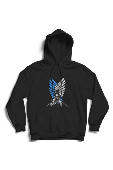 fame-stoned Unisex Siyah Attack On Titan Anime Baskılı Kapüşonlu Sweatshirt