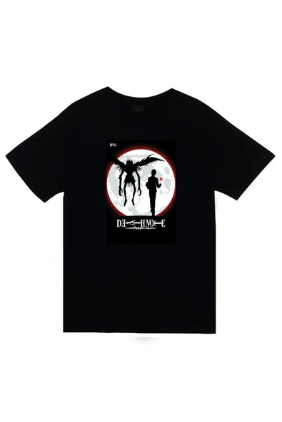 fame-stoned Death Note Anime Baskılı Unisex %100 Pamuk Siyah T-shirt
