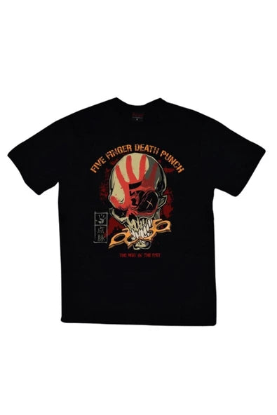 fame-stoned Five Finger Death Punch Baskılı Unisex %100 Pamuk Siyah T-shirt