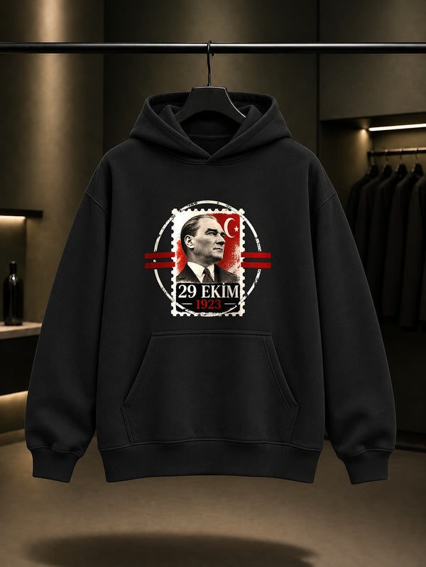 Civic Postmark 29 Ekim kapüşonlu sweatshirt, siyah