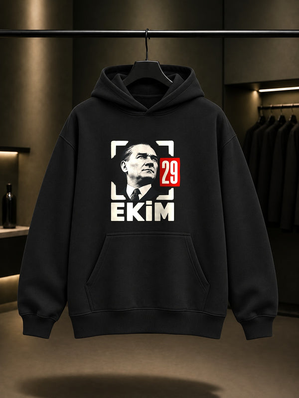 Republic Seal 29 Ekim kapüşonlu sweatshirt, siyah