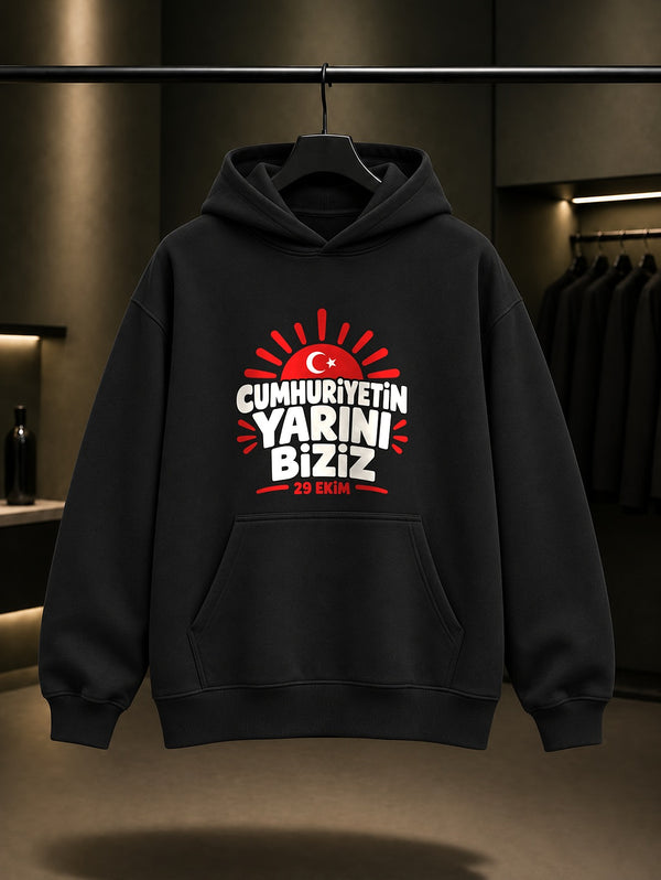 Cumhuriyetin Yarını Biziz 29 Ekim kapüşonlu sweatshirt, siyah