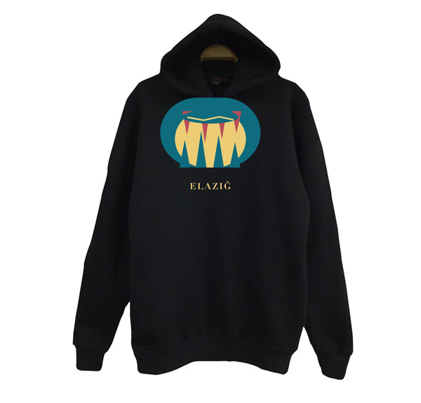 Elazığ Buzluk Mağarası baskılı siyah kapüşonlu sweatshirt